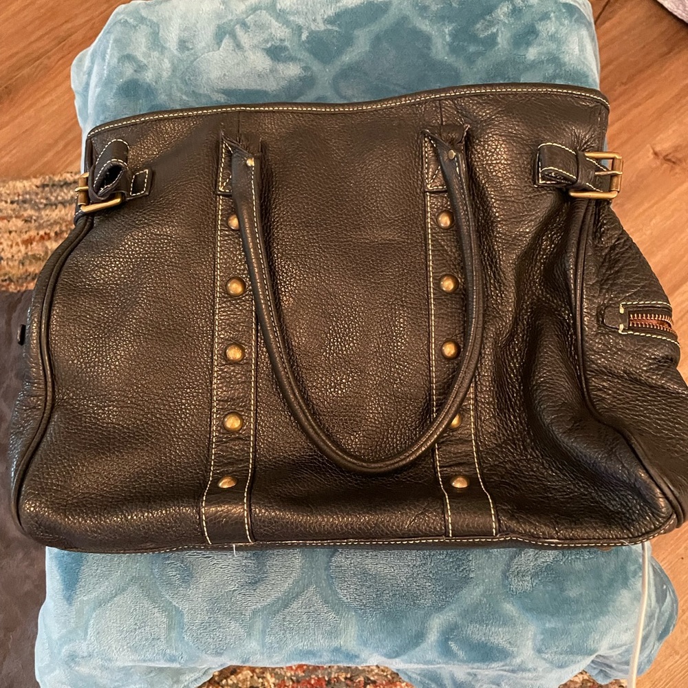 J Crew black leather studded shoulder bag